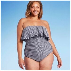 Konal Sol Women Gingham One Piece Swimsuit Plaid Navy Plus Sz 14 Beach Summer